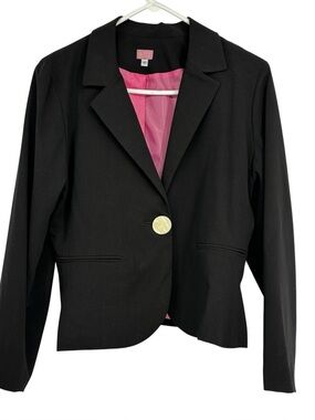 Molly B 10 Black Lined Polyester/Rayon/Spandex One Button Blazer w Pink Lining